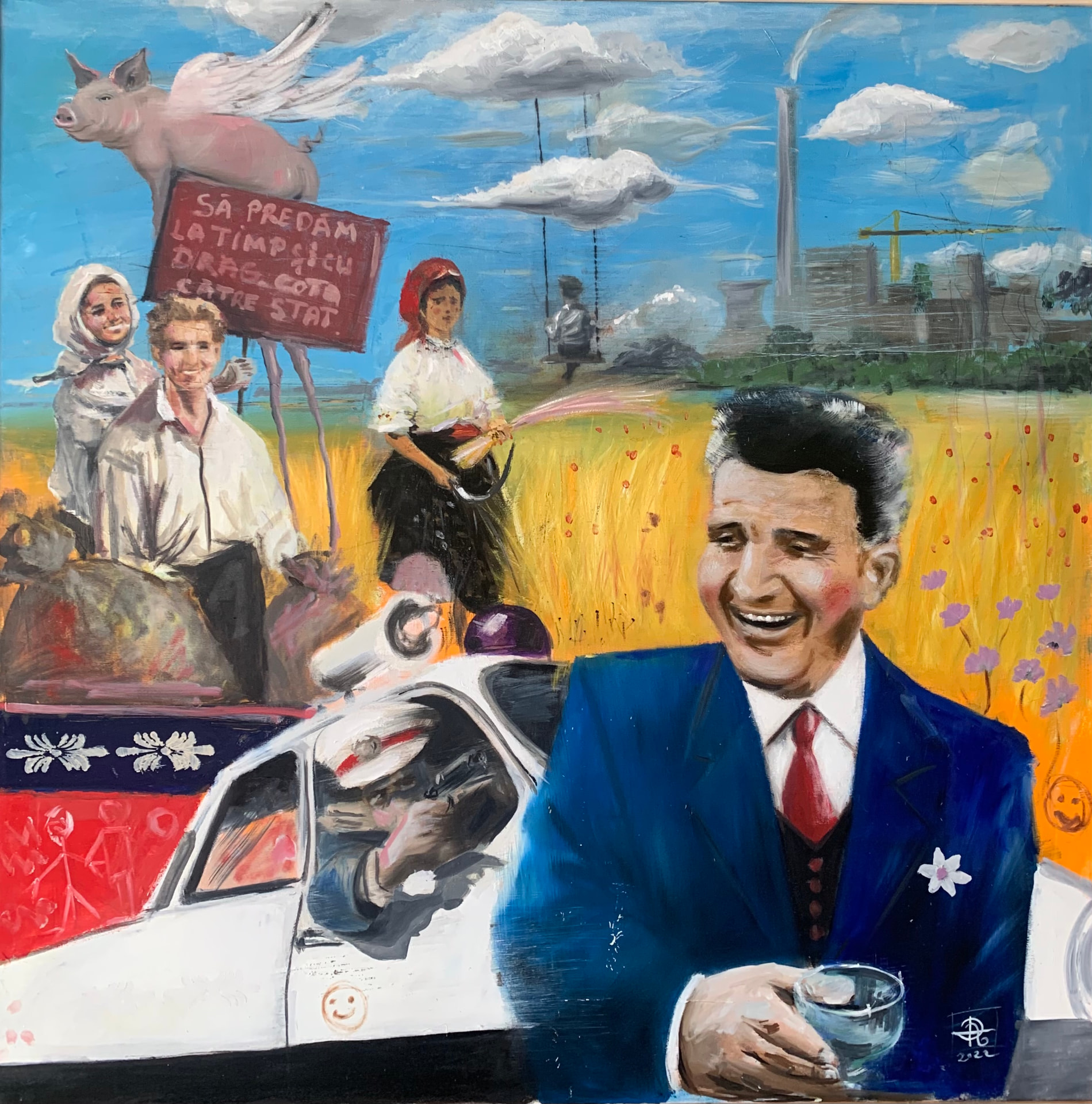 Quota to the State (2022) — Oil on canvas, 90 × 90 cm — painting by Arthur Dinu, Romanian contemporary artist