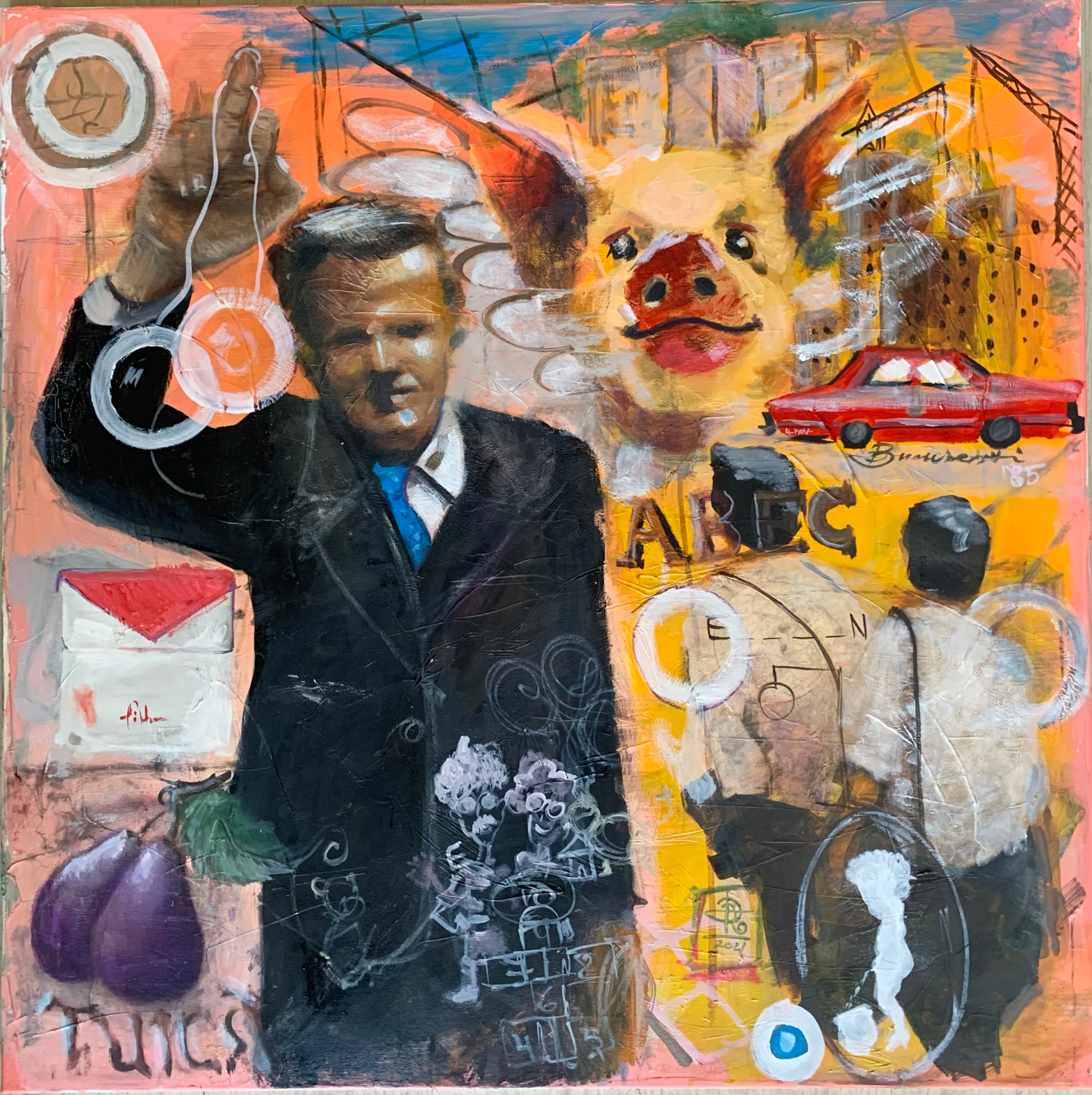 The Announcement (2021) — Oil on canvas, 90 × 90 cm — painting by Arthur Dinu, Romanian contemporary artist